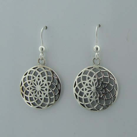 Zilveren Oorbel Flower of Life 