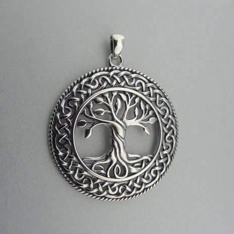 grijs Kust Interactie Zilveren Hanger Levensboom in Keltische Cirkel - desierraad