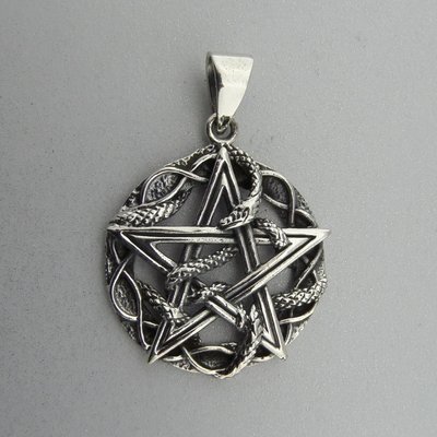 Zilveren Hanger Pentagram met Slang
