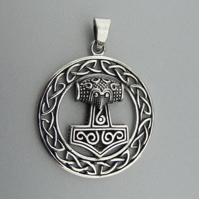 Zilveren Hanger Hamer van Thorn in  Keltische Cirkel