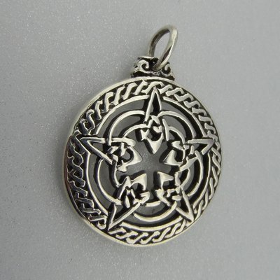 Zilveren Hanger Pentagram in Keltische Cirkel