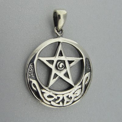 Zilveren Hanger Pentagram in Keltische Halve Maan