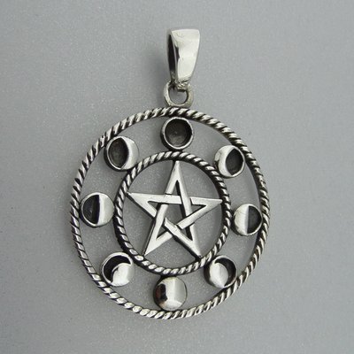 Zilveren Hanger Pentagram met Maancyclus