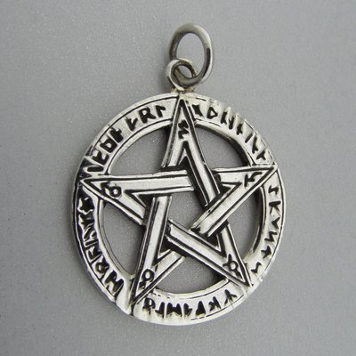 Zilveren Hanger Pentagram met Runentekens