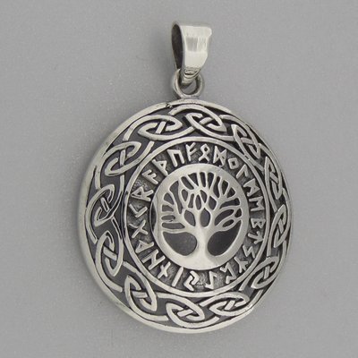 Zilveren Hanger Levensboom in Keltische Cirkel met Runentekens