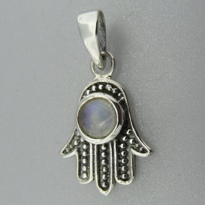 Zilveren Hanger Handje van Fatima met maansteen