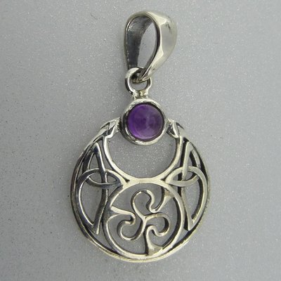 Zilveren Hanger Keltische Triskel met Triquetra en Amethist steentje