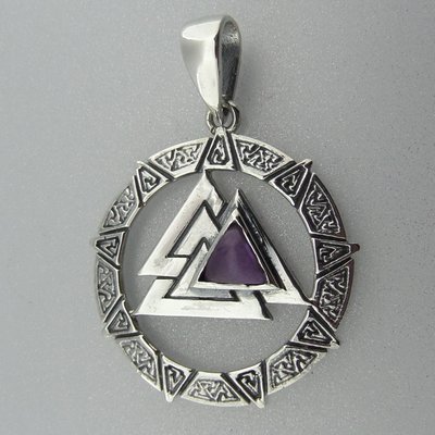 Zilveren Hanger Valknut met Amethist steentje