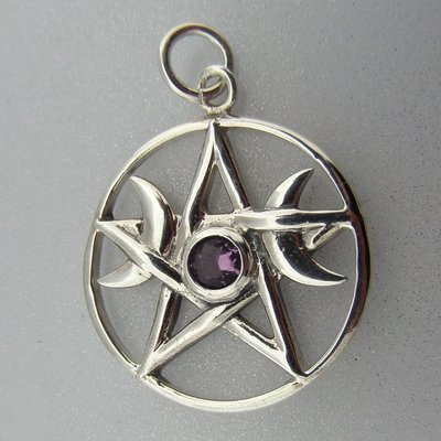 Zilveren Hanger Pentagram met Halve Manen en Zirkonia steentje