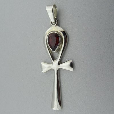 Zilveren Hanger Ankh met Granaat steentje