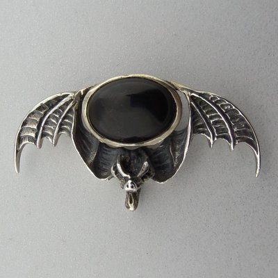Zilveren Hanger Vleermuis met Onyx
