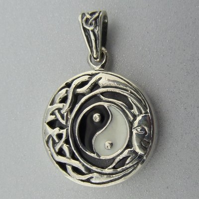 Zilveren Hanger Yin-Yang in Halve Maan en Zon