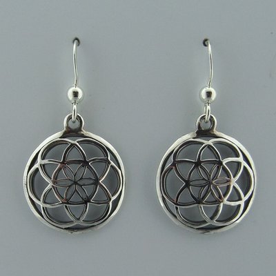 Zilveren Oorbel Flower of Life