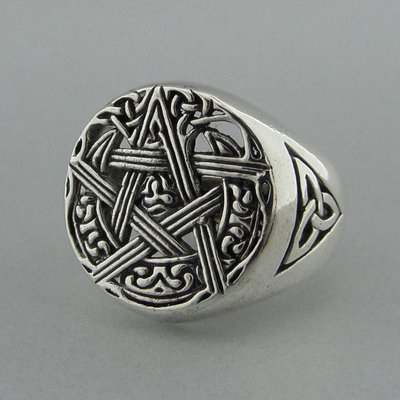 Zilveren Ring Pentagram in Keltische Maan en Triquetra