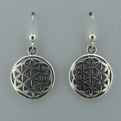 Zilveren Oorbel Flower of Life