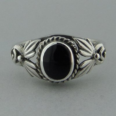 Zilveren Ring Onyx Bewerkt