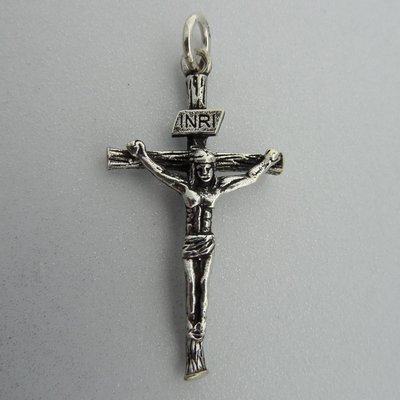 Zilveren Hanger Crucifix met INRI Schild