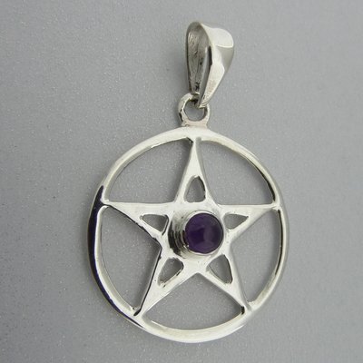 Zilveren Hanger Pentagram met Amethist