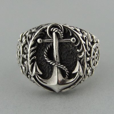 Zilveren Ring Anker met Stuurwiel