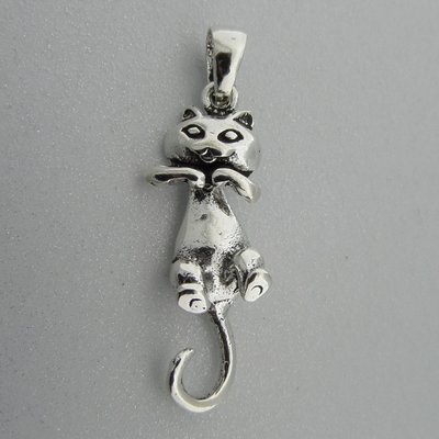 Zilveren Hanger Beweegbare Poes ( Kat )