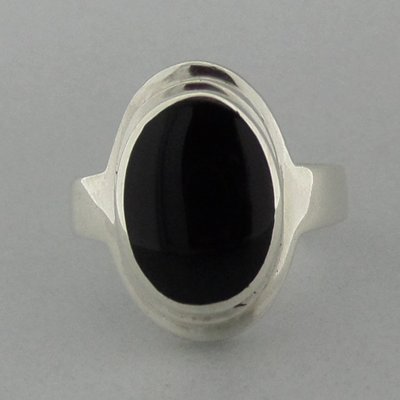 Zilveren Ring Glad met Onyx