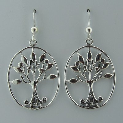 Zilveren Oorbel Levensboom met Keltische Triquetra