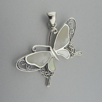 Zilveren Hanger Vlinder met Parelmoer